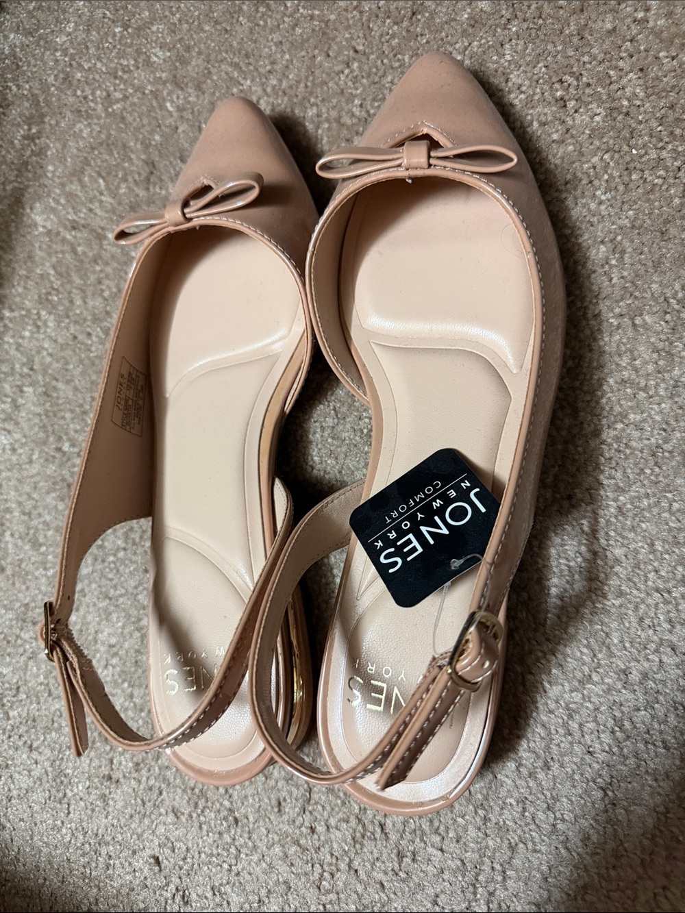 Jones New York Blush Pointed-Toe Slingback Flats with Bow